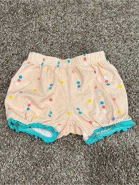 Matilda Jane Peach Polka Dot Diaper Cover with Turquoise Ruffle